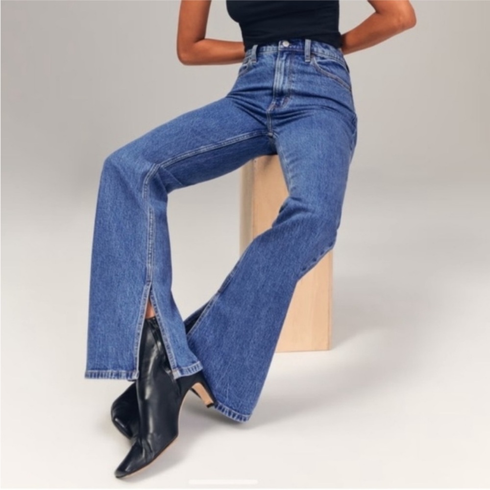 Abercrombie & Fitch Blue High-Rise Flare Jeans - Picture 8 of 8